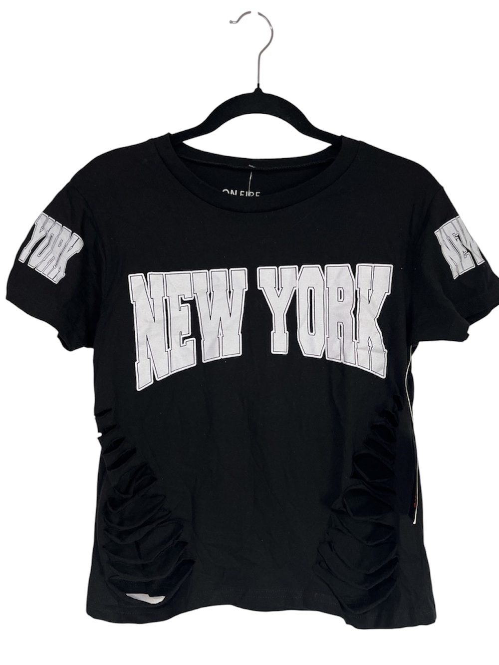 On Fire Black Tee with White NEW YORK Graphic